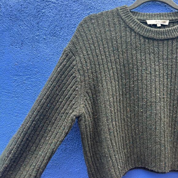 tibi cropped army green ribbed knit sweater - Picture 3 of 6